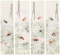 金章 1929年作 金鱼（四幅） 立轴